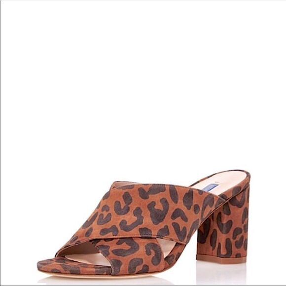 Stuart Weiztman Galene Leather Block Heel Slide NWT - Picture 1 of 6